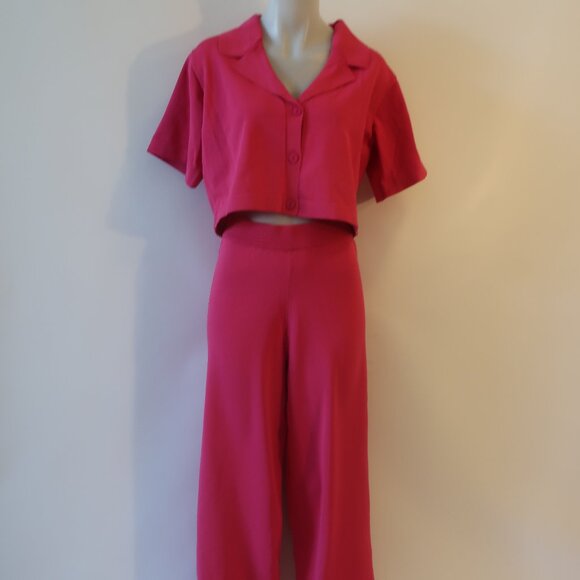 NWT Womens Endless Rose Sanctuary Hot Pink Loungewear Knit 2 Pc Set Top Pants M - Picture 1 of 13